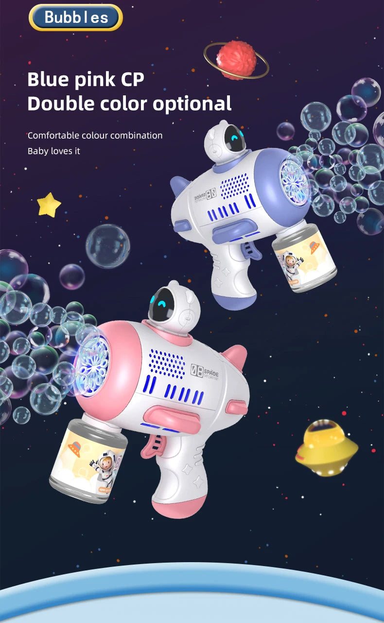 Spaceman Bubble Gun 12 Holes Shape Soap Bubble Blower Maker with Light Bubble Machne Toys for Boys Girls Birthday Gift