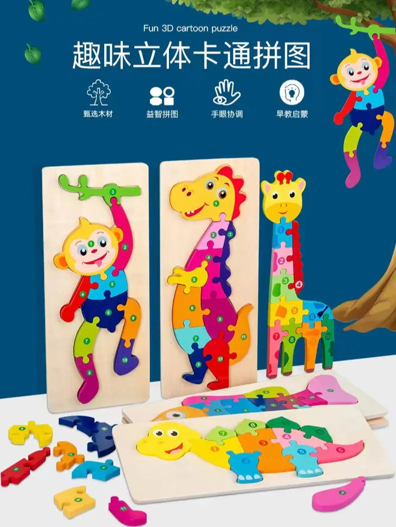 Wooden Puzzles for Kids,  Number Puzzle,  Dinosaur Puzzles and Animal ,Traffic,Characte Jigsaw Toys for Boy Girl Ideal Gift, 1-6