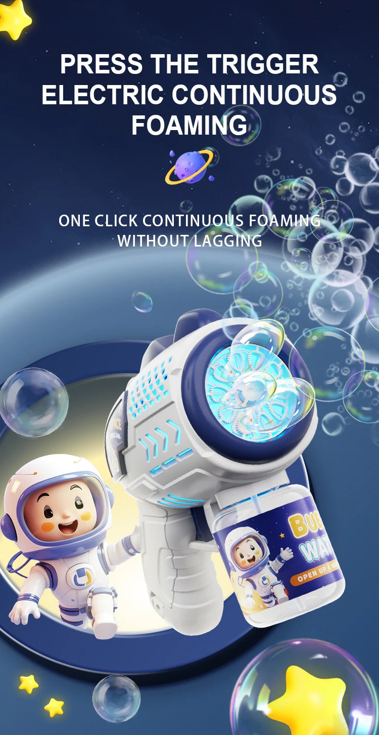 Space Astronauts Fully Automatic Bubble Gun Rocket Bubbles Machine Automatic Blower with Bubble Liquid Toy for Kids Bubble Gift