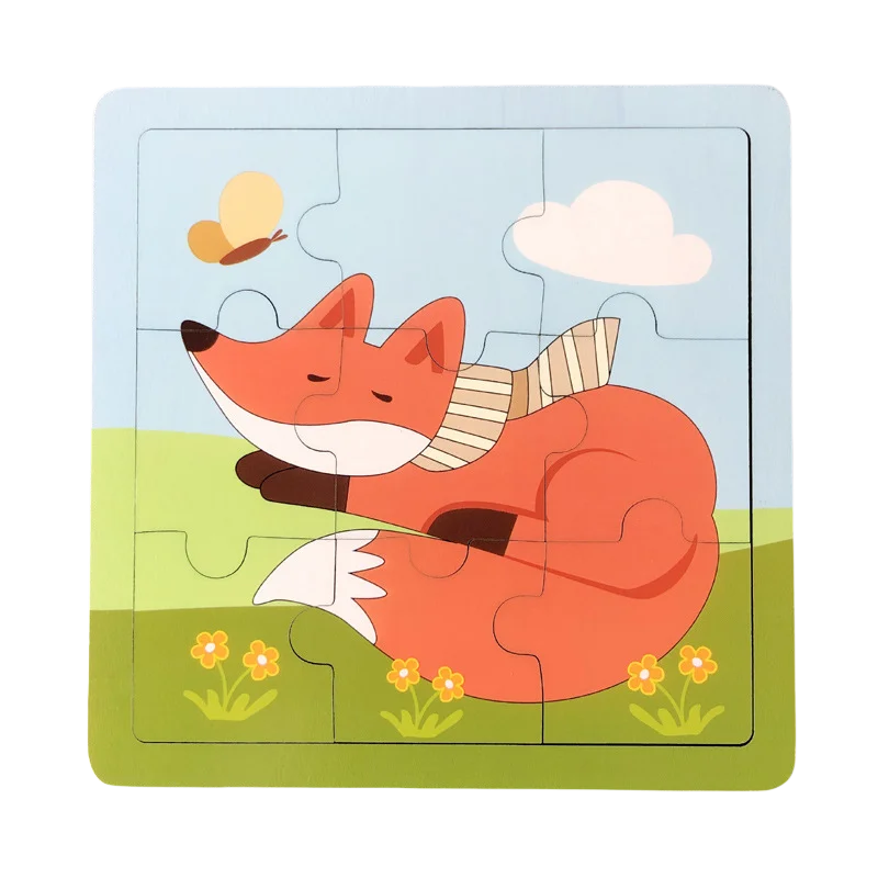 New 9 Piece Wooden Puzzle Toy Educational Cognitive Learning for Toddlers Cartoon Animals Vehicles Toddler Board Kids Gift