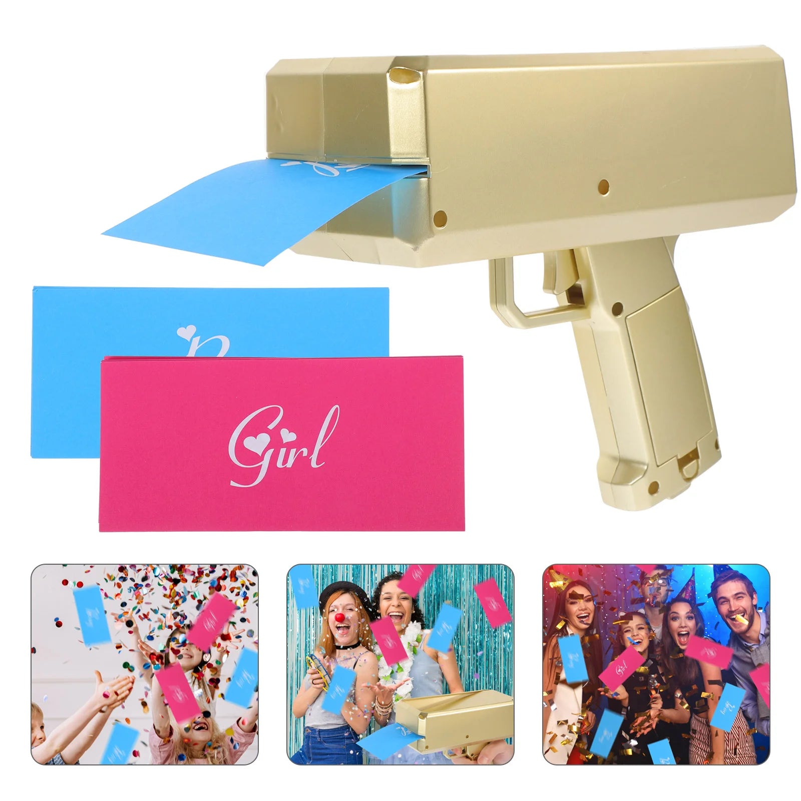 Golden Gender Reveal Money Shooter Toy Baby Shower Party Plaything Paper Sprayer Prop Fun Decorations For Holiday Events