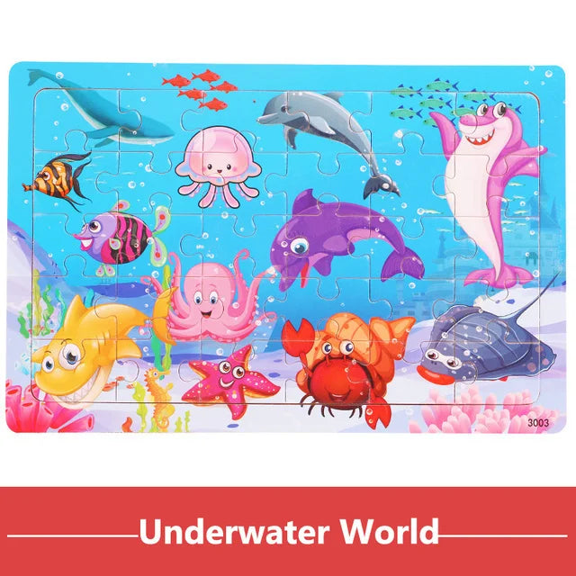 Economy 30piece Montessori 3D Puzzle Cartoon Animal Wooden Jigsaw Puzzle Board Game Educational Toys For Children Gifts