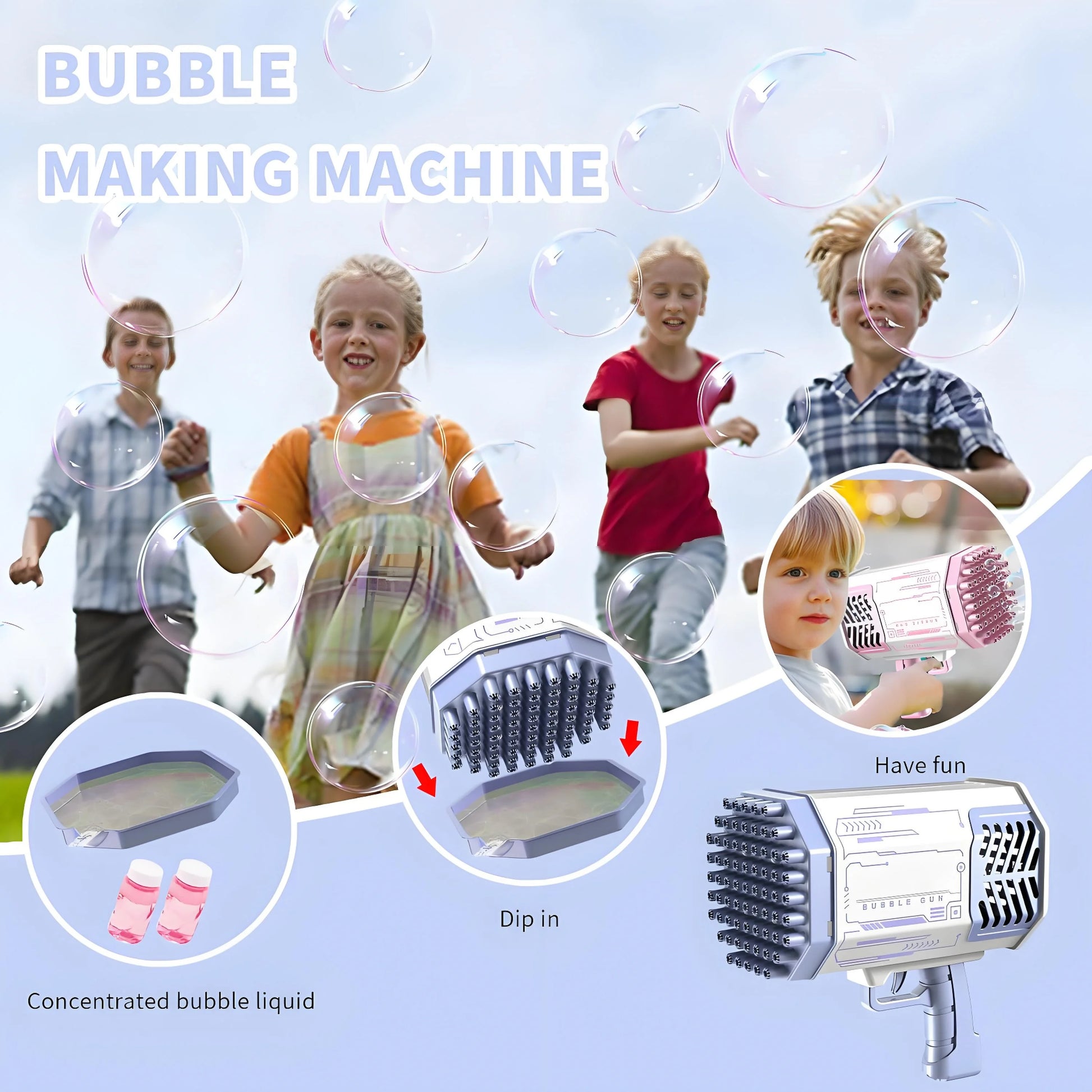 Automatic Bubble Blaster Gun with LED Lights | Non-Stop Thousands of Bubbles | Outdoor Indoor Fun for Toddlers to Kids