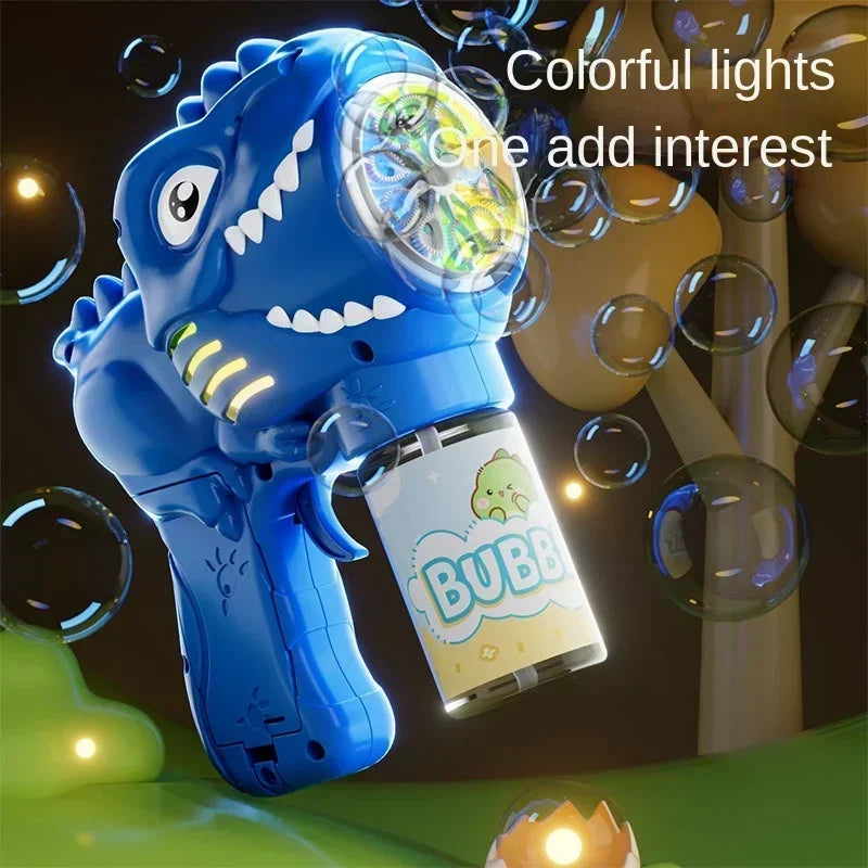 6-hole Dinosaur Bubble Machine Electric Bubble Gun with Light Fully Automatic Bubble Gun Automatic Soap Blower Outdoor Game Toy