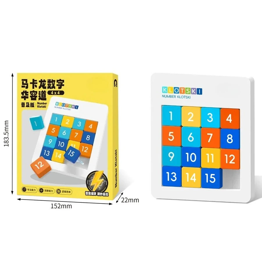 Number Klotski 4x4 Macaron Magnetic Speed Sliding Block Game Educational Puzzle Toy Brain Tester for Kids Children Birthday Gift