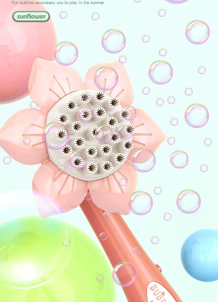 Bubble Machine Sunflower 23 Hole Electric Automatic Bubbles Gun Soap Blowering Outdoor Party Toys for Girls Children Xmas Gifts