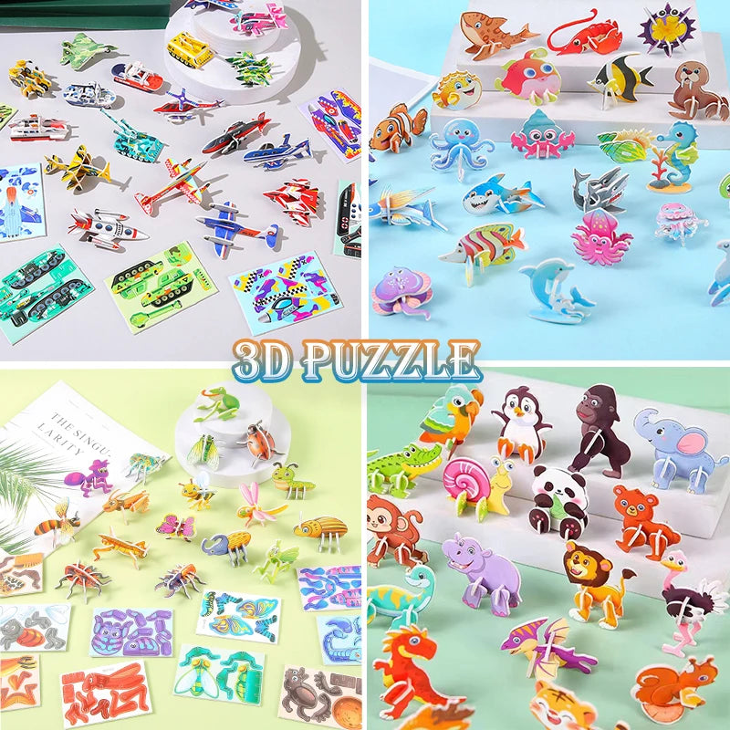 30Pcs a set 3D DIY Puzzles Toys Mini Aircraft Tanks Animal Dinosaur Model Paper Jigsaw Puzzles for Kids Early Educational Toy