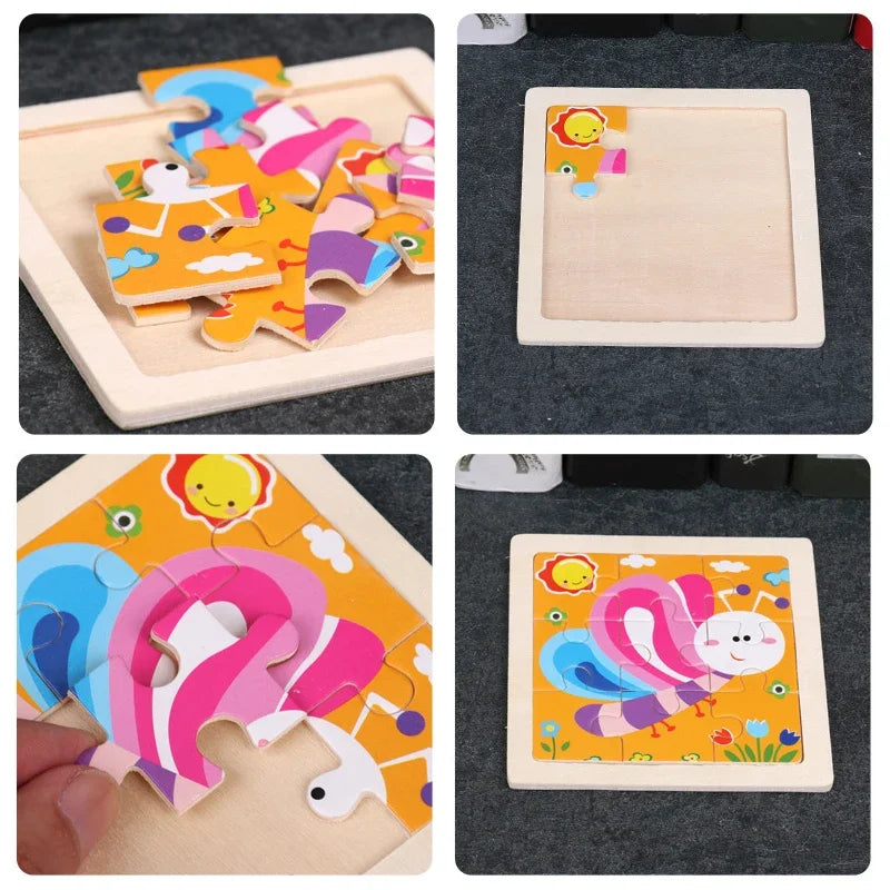 11cm/4.33in Wooden Jigsaw Puzzle Cartoon Animal Traffic Car Wood Puzzles for Kids Montessori Games Children Educational Toys