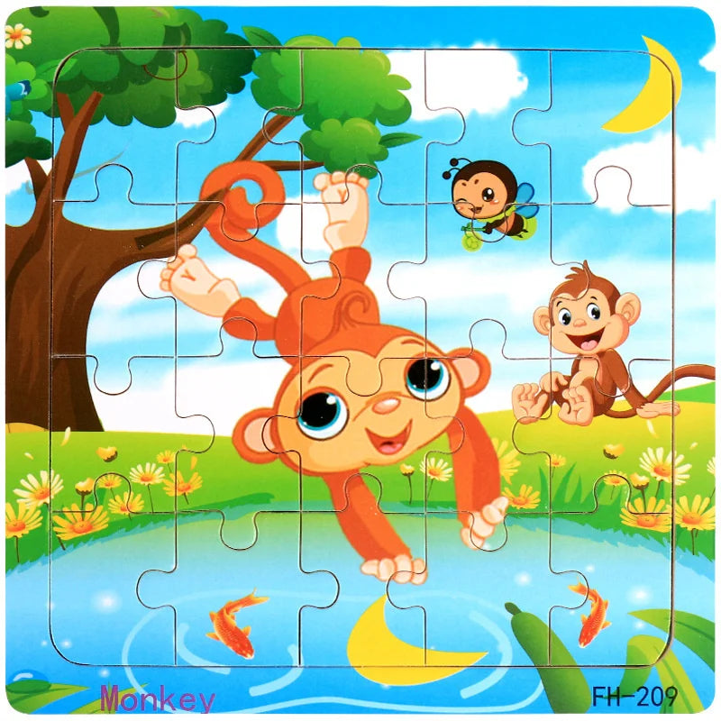New 20 Piece Wooden 3d Puzzle Cartoon Animal Vehicle Jigsaw Puzzle Montessori Educational Toys For Kids 3-6 Years Old