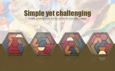 Hexagon Tangram Puzzle, Wooden Puzzle Toys for Children and Adults, Challenging Puzzles Wooden Brain Teasers Puzzle for Adults
