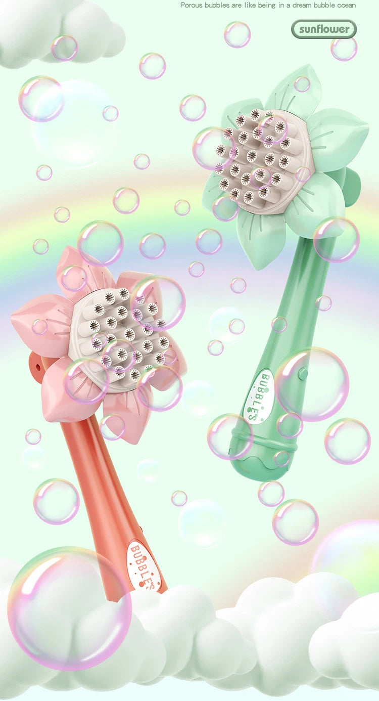 Bubble Machine Sunflower 23 Hole Electric Automatic Bubbles Gun Soap Blowering Outdoor Party Toys for Girls Children Xmas Gifts