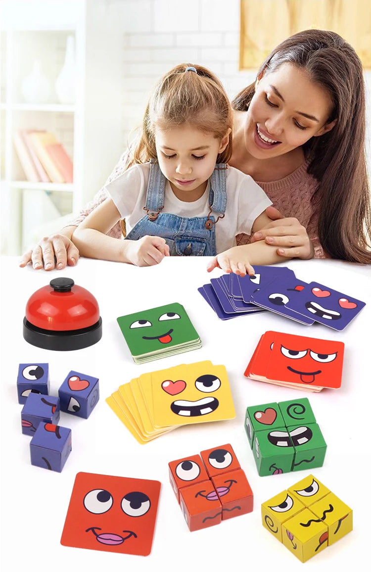New Children's Facial Expression Changing Puzzle Building Blocks Children's Early Education Montessori Cube Tabletop Game Gifts