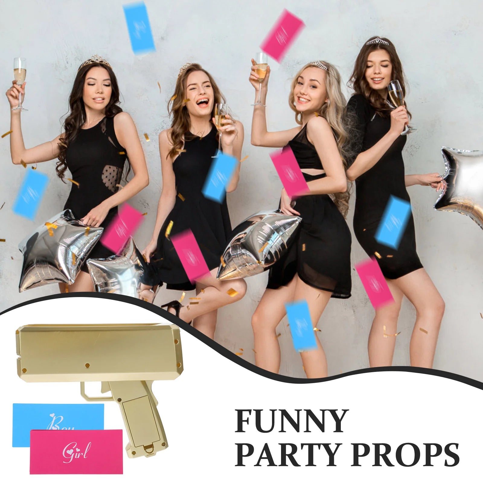 Golden Gender Reveal Money Shooter Toy Baby Shower Party Plaything Paper Sprayer Prop Fun Decorations For Holiday Events