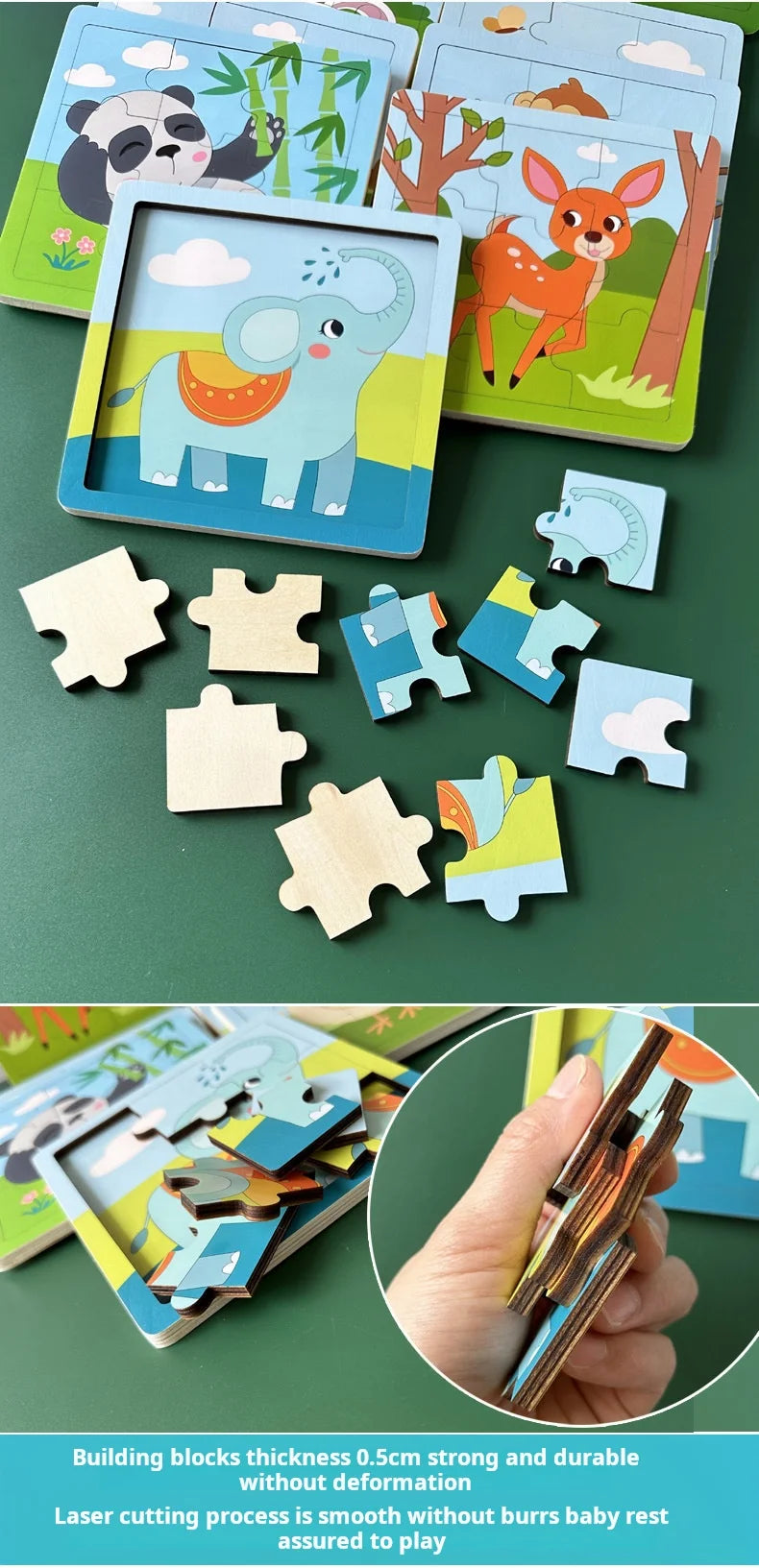New 9 Piece Wooden Puzzle Toy Educational Cognitive Learning for Toddlers Cartoon Animals Vehicles Toddler Board Kids Gift