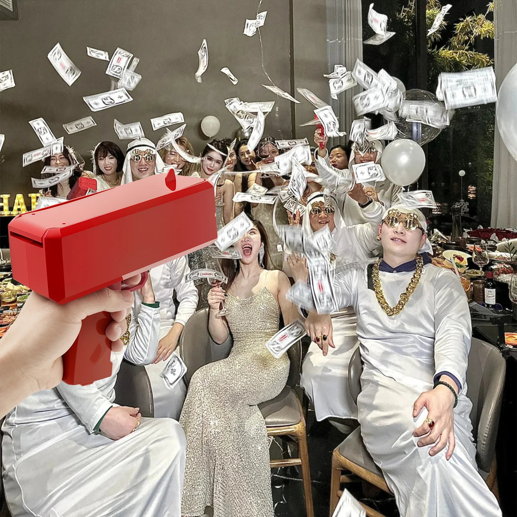 Handheld Cash Shooter with 200 Prop Cash for Wedding Birthday Game Movies Bachelor Props Party Celebration Spray Money Gun Toy
