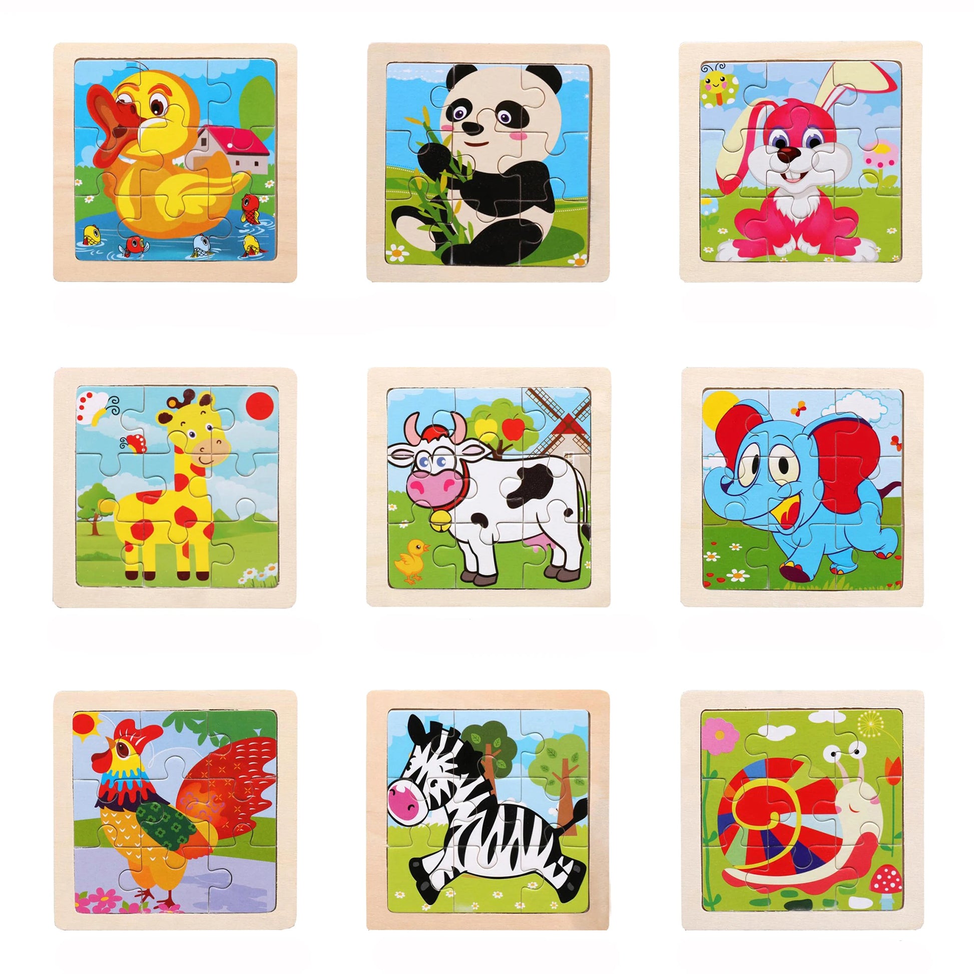 11cm/4.33in Wooden Jigsaw Puzzle Cartoon Animal Traffic Car Wood Puzzles for Kids Montessori Games Children Educational Toys
