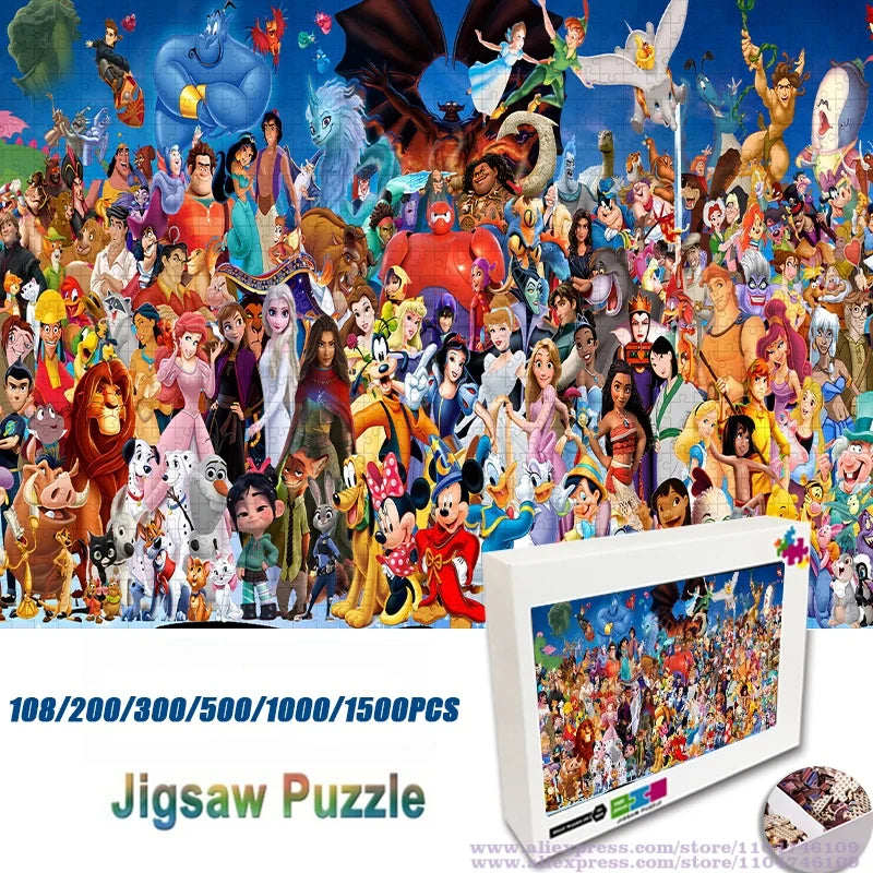 Disney Cartoon Character Puzzle Jigsaw 108/200/300/500/1000/1500Pcs Intelligence Puzzles for Kids Home Decor Birthday Gifts