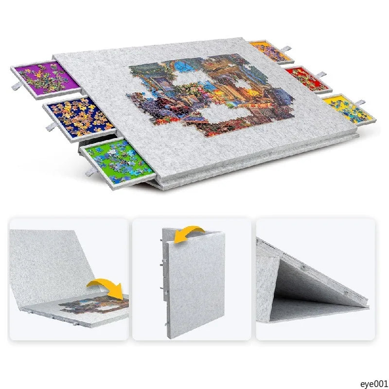 Foldable Puzzle Mat With Sorting Trays Felt Jigsaw Puzzle Storage Mat Portable Organizer for Unfinished Puzzles Pieces Home Use