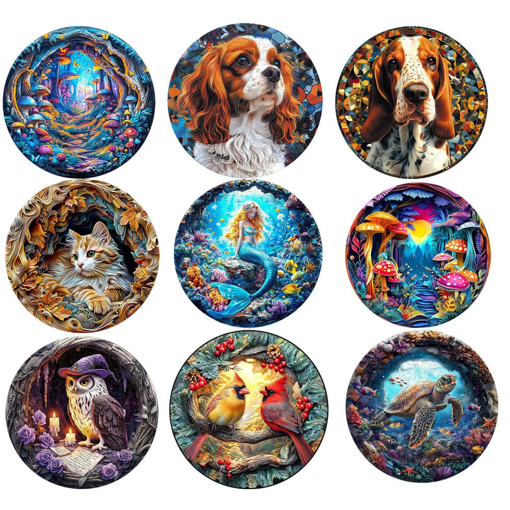 Wooden Animal Jigsaw Puzzle for Adults Kids Toy Circular Puzzle Puzzles Set Birthday Gift Brain Teaser Family Interactive Game