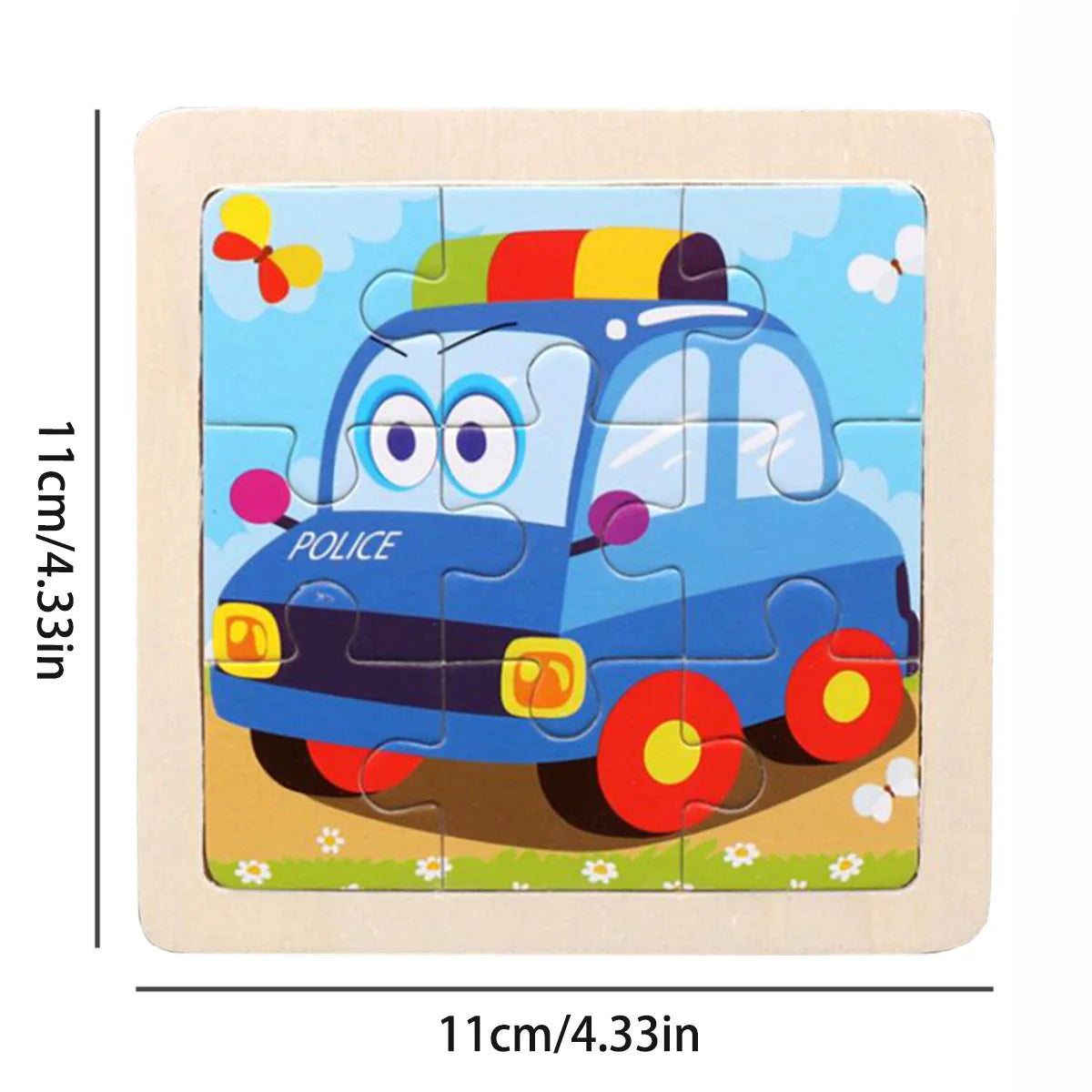 11cm/4.33in Wooden Jigsaw Puzzle Cartoon Animal Traffic Car Wood Puzzles for Kids Montessori Games Children Educational Toys