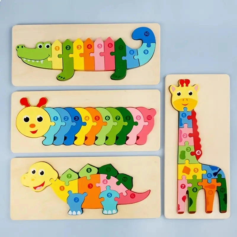 Wooden Puzzles for Kids,  Number Puzzle,  Dinosaur Puzzles and Animal ,Traffic,Characte Jigsaw Toys for Boy Girl Ideal Gift, 1-6