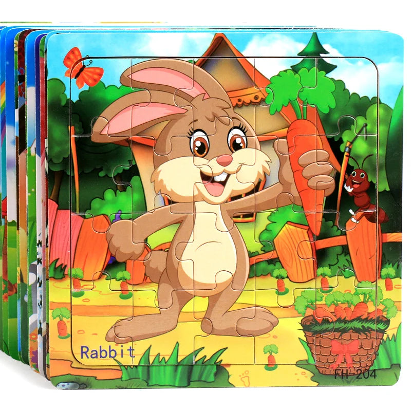 New 20 Piece Wooden 3d Puzzle Cartoon Animal Vehicle Jigsaw Puzzle Montessori Educational Toys For Kids 3-6 Years Old