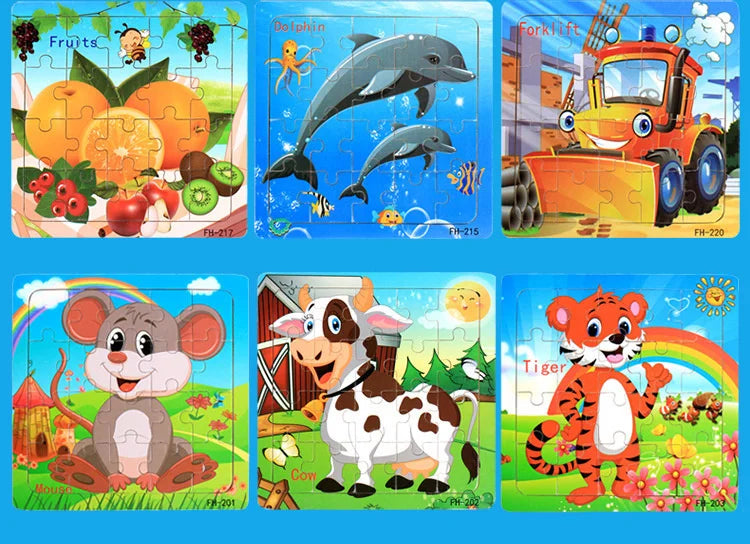 New 20 Piece Wooden 3d Puzzle Cartoon Animal Vehicle Jigsaw Puzzle Montessori Educational Toys For Kids 3-6 Years Old