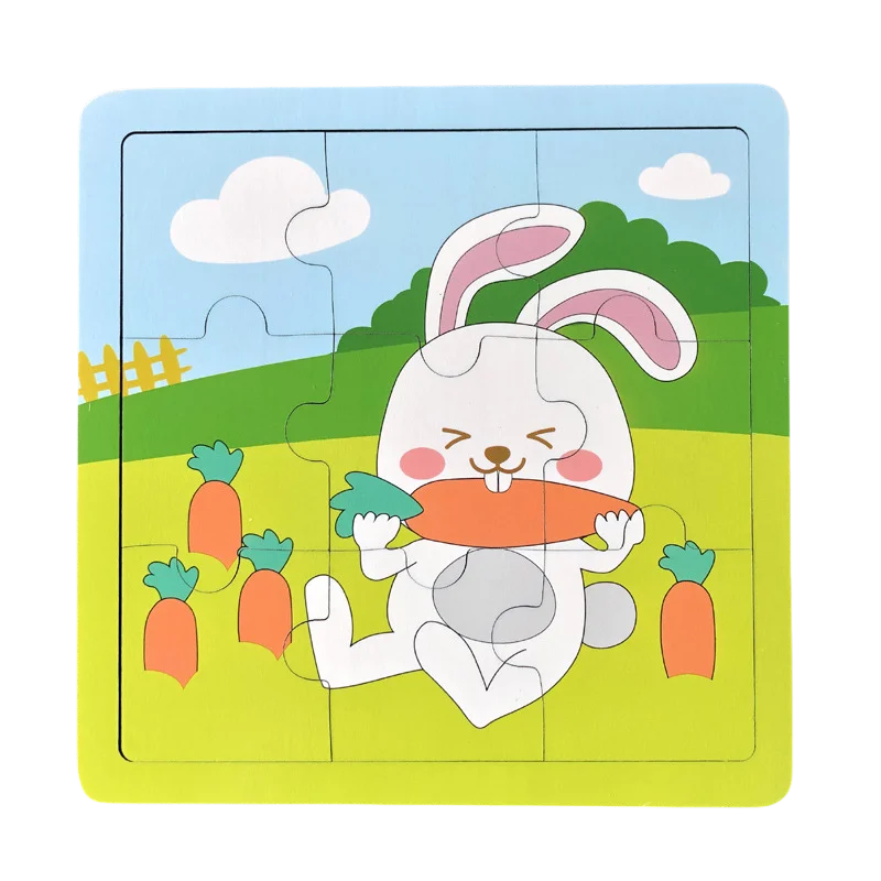 New 9 Piece Wooden Puzzle Toy Educational Cognitive Learning for Toddlers Cartoon Animals Vehicles Toddler Board Kids Gift