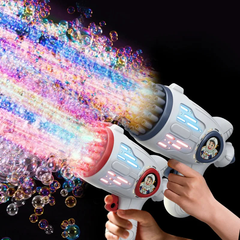 32 Holes Children Bubble Gun Toys LED Light Astronaut Shape Electric Automatic Soap Bubbles Machine for Kids Outdoor Toys Gifts
