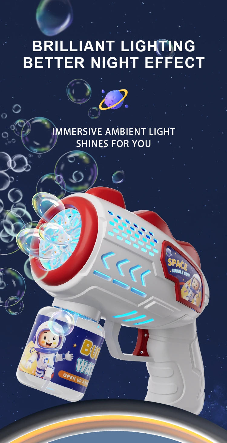 Space Astronauts Fully Automatic Bubble Gun Rocket Bubbles Machine Automatic Blower with Bubble Liquid Toy for Kids Bubble Gift