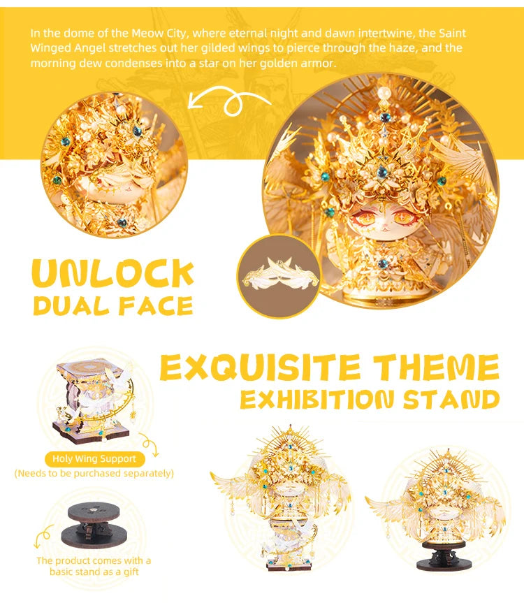 MU X MIAO SPACE Angel Cat 3D Metal Puzzle DIY Handcraft Educational Puzzle Toy Desktop Office Decoration Stress Relief Gift for