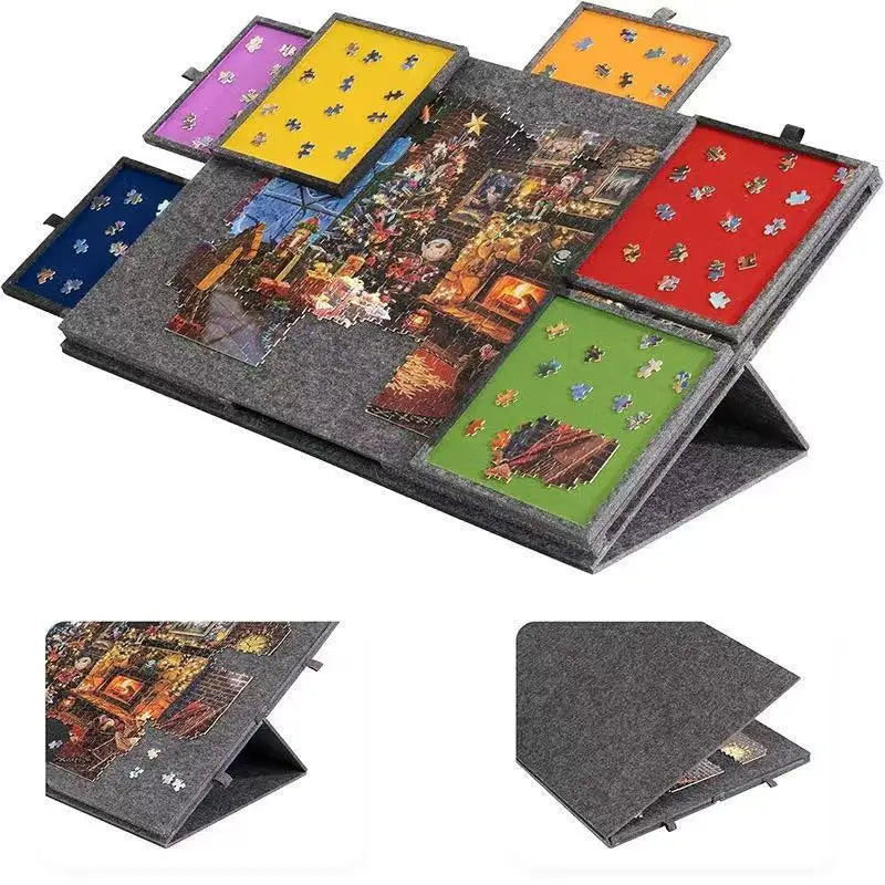 Foldable Puzzle Mat With Sorting Trays Felt Jigsaw Puzzle Storage Mat Portable Organizer for Unfinished Puzzles Pieces Home Use