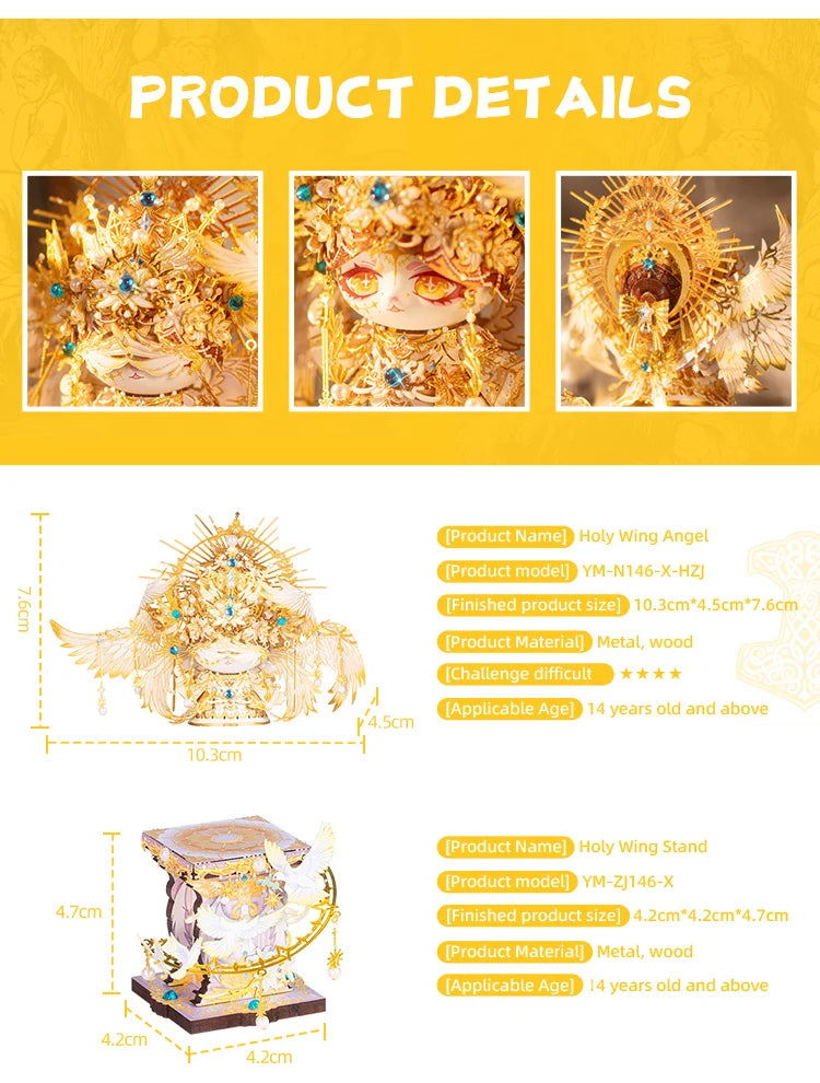 MU X MIAO SPACE Angel Cat 3D Metal Puzzle DIY Handcraft Educational Puzzle Toy Desktop Office Decoration Stress Relief Gift for