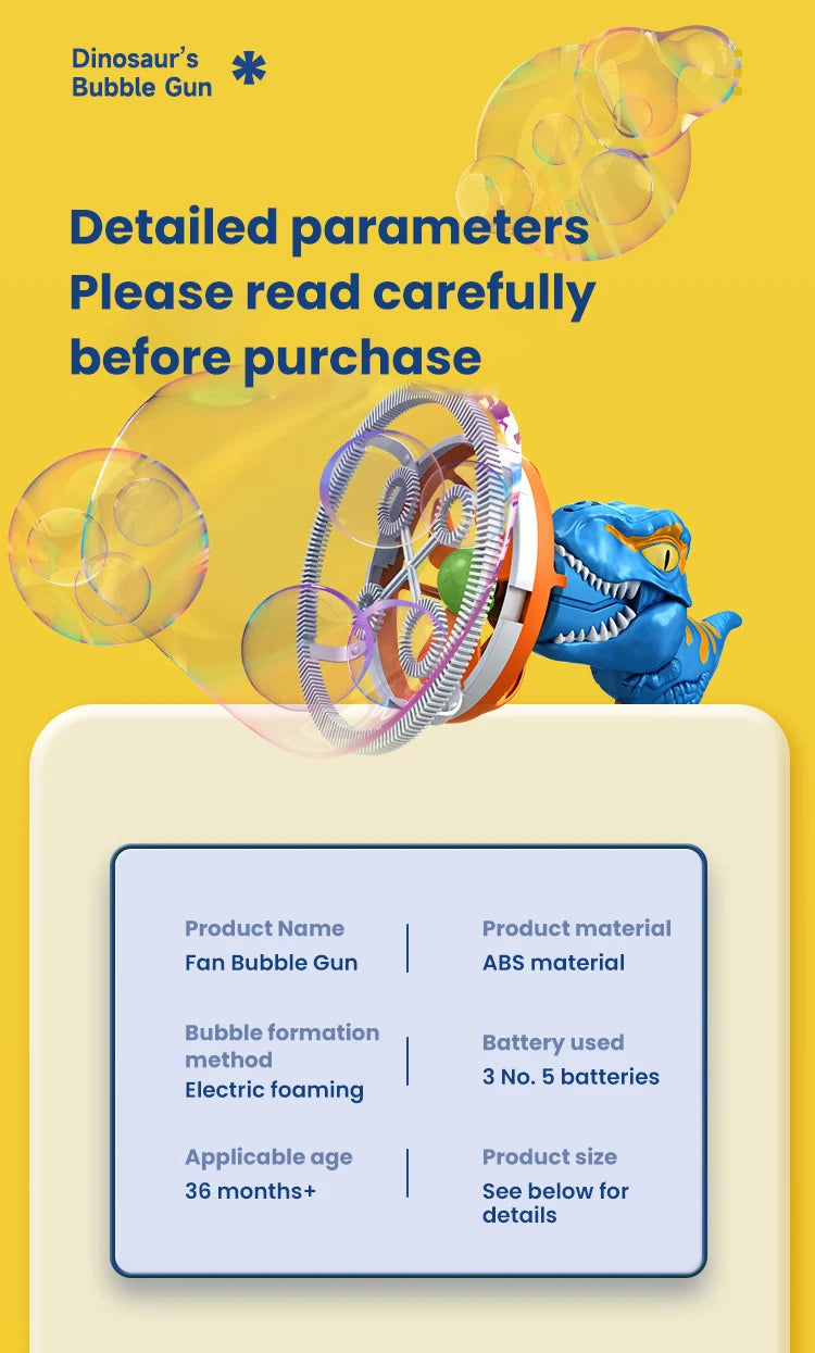 2 In 1 Large Bubbles Dinosaur Soap Bubble Electric Gun Toy Children's Outdoor party Interactive Games for Kids Boys Girls kids