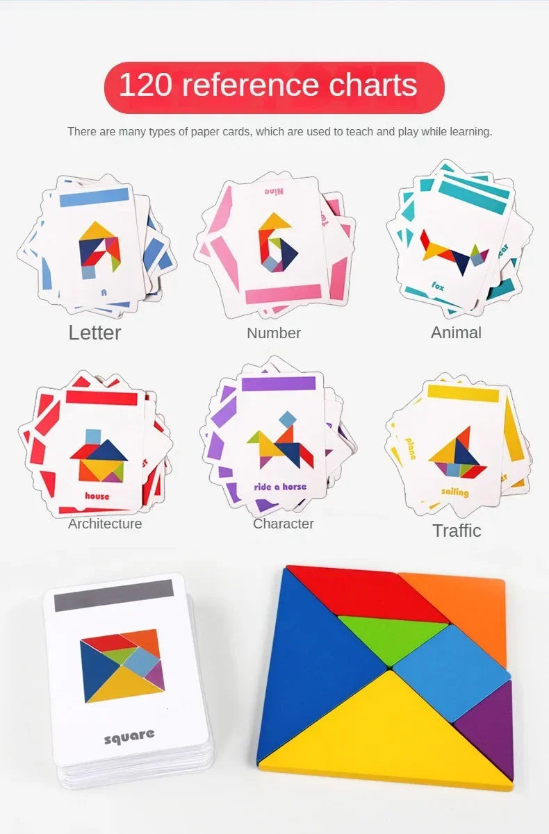 3D Wooden Pattern Animal Jigsaw Puzzle Colorful Tangram Toy Kids Montessori Early Education Sorting Games Toys Children Gift