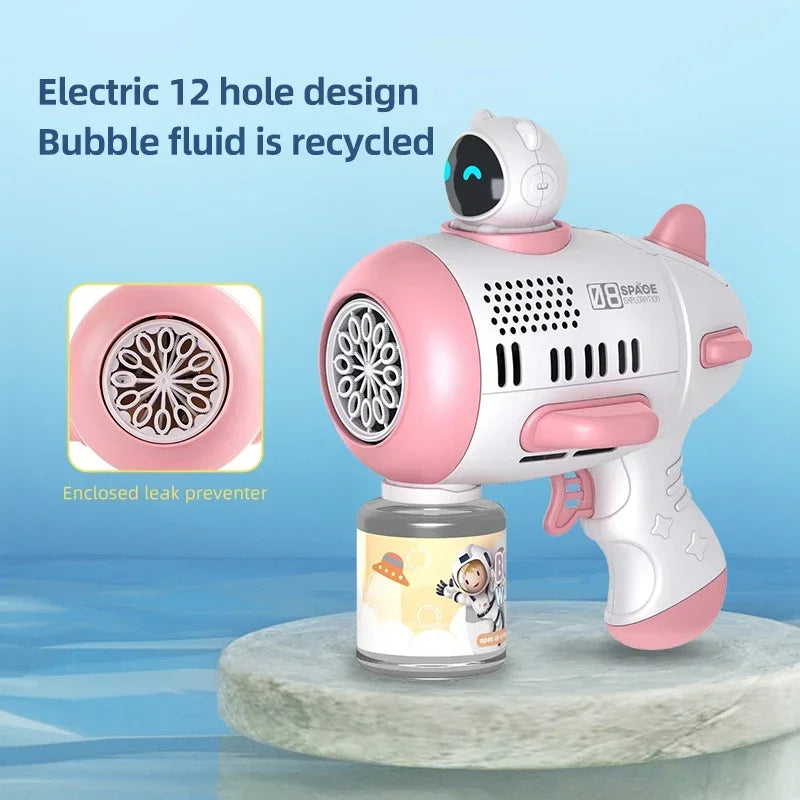 Spaceman Bubble Gun 12 Holes Shape Soap Bubble Blower Maker with Light Bubble Machne Toys for Boys Girls Birthday Gift