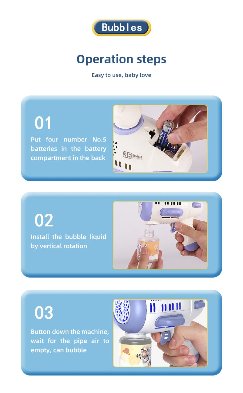 Spaceman Bubble Gun 12 Holes Shape Soap Bubble Blower Maker with Light Bubble Machne Toys for Boys Girls Birthday Gift