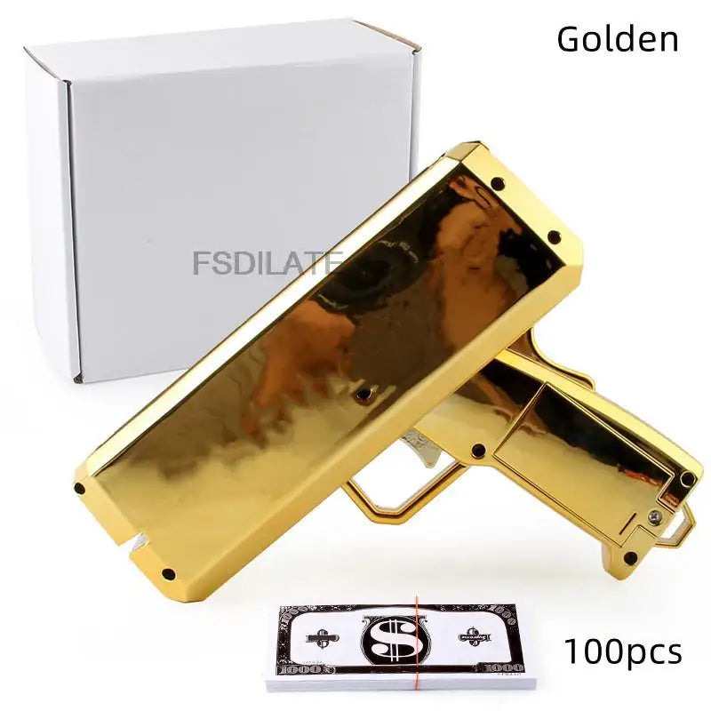 Banknote gun Party Games Pistol Party toys Games Cash Cannon Funny toys gun for banknotes Wedding Golden 100pcs fake money bills
