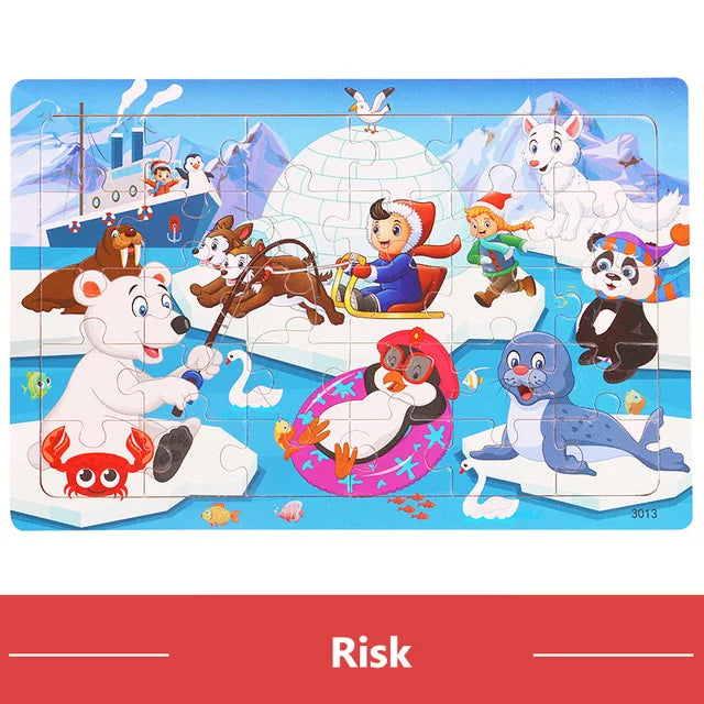 Economy 30piece Montessori 3D Puzzle Cartoon Animal Wooden Jigsaw Puzzle Board Game Educational Toys For Children Gifts