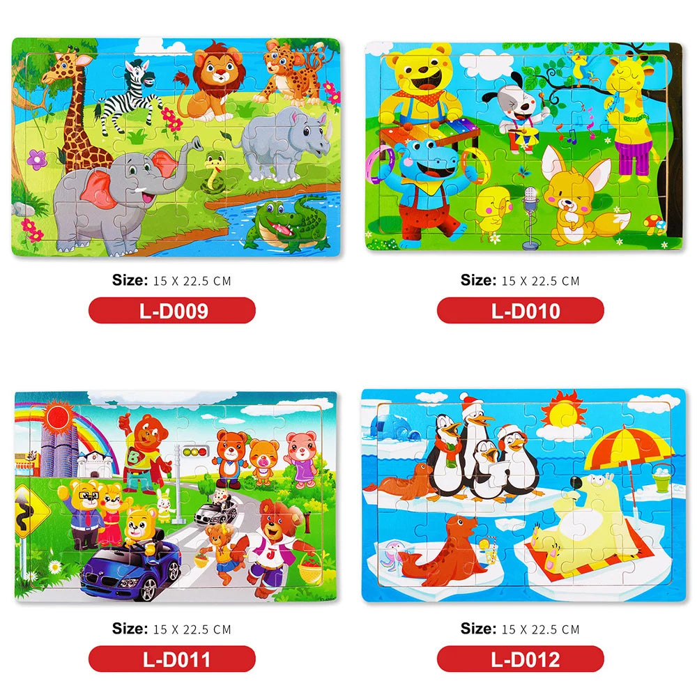 Economy 30piece Montessori 3D Puzzle Cartoon Animal Wooden Jigsaw Puzzle Board Game Educational Toys For Children Gifts