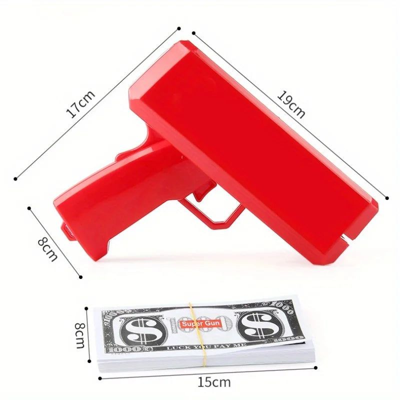 Toy Money Gun with 100 Prop Bills - Spray Machine for Party Entertainment - Requires Batteries (Not Included)