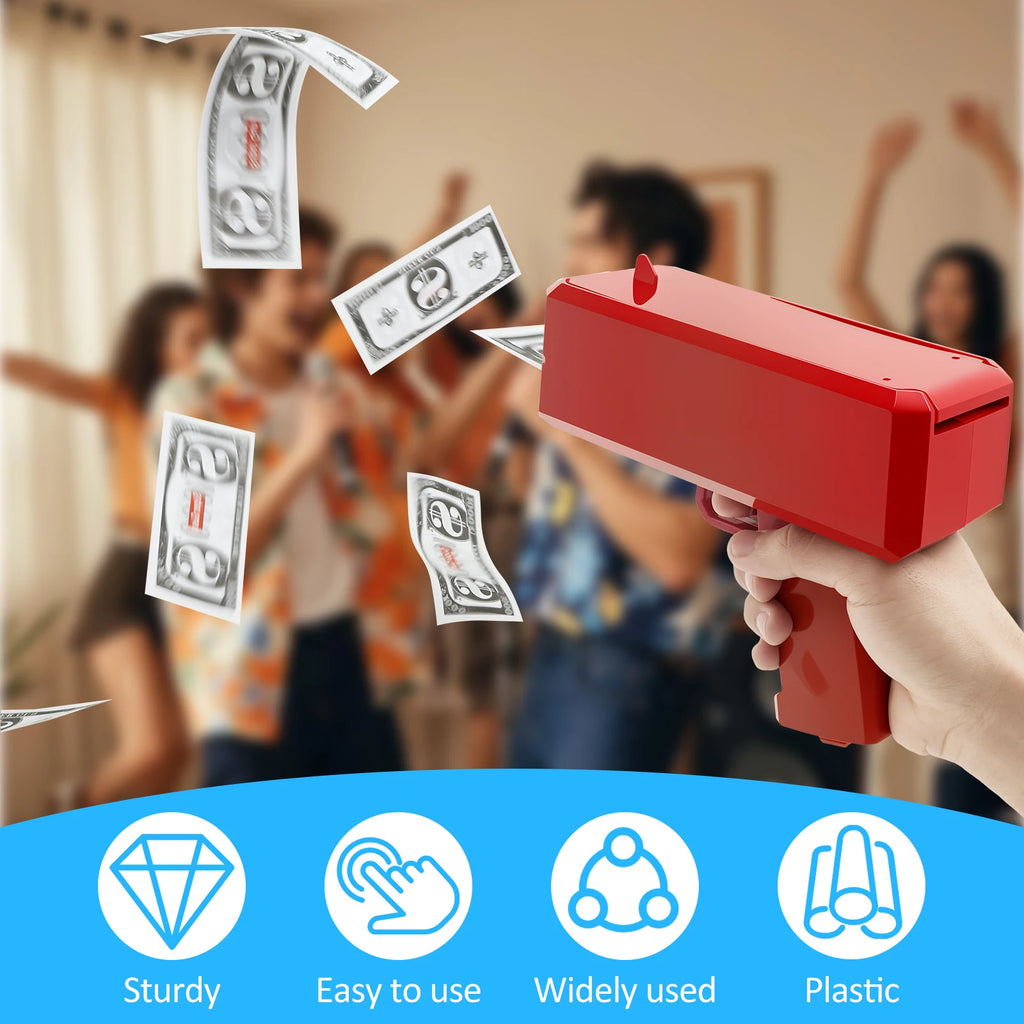 Handheld Cash Shooter with 200 Prop Cash for Wedding Birthday Game Movies Bachelor Props Party Celebration Spray Money Gun Toy