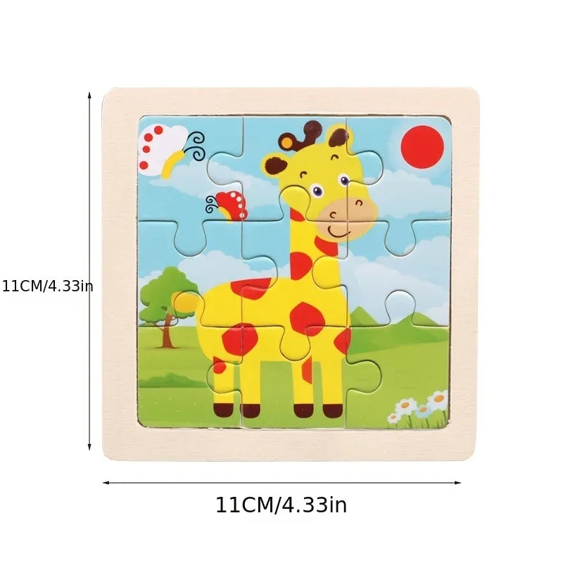 11cm/4.33in Wooden Jigsaw Puzzle Cartoon Animal Traffic Car Wood Puzzles for Kids Montessori Games Children Educational Toys