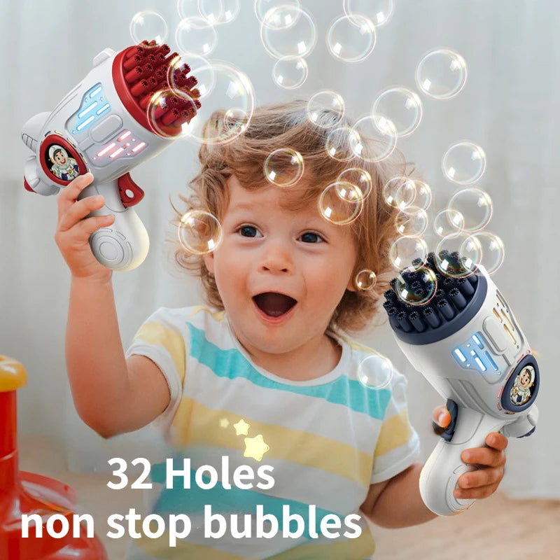 32 Holes Children Bubble Gun Toys LED Light Astronaut Shape Electric Automatic Soap Bubbles Machine for Kids Outdoor Toys Gifts