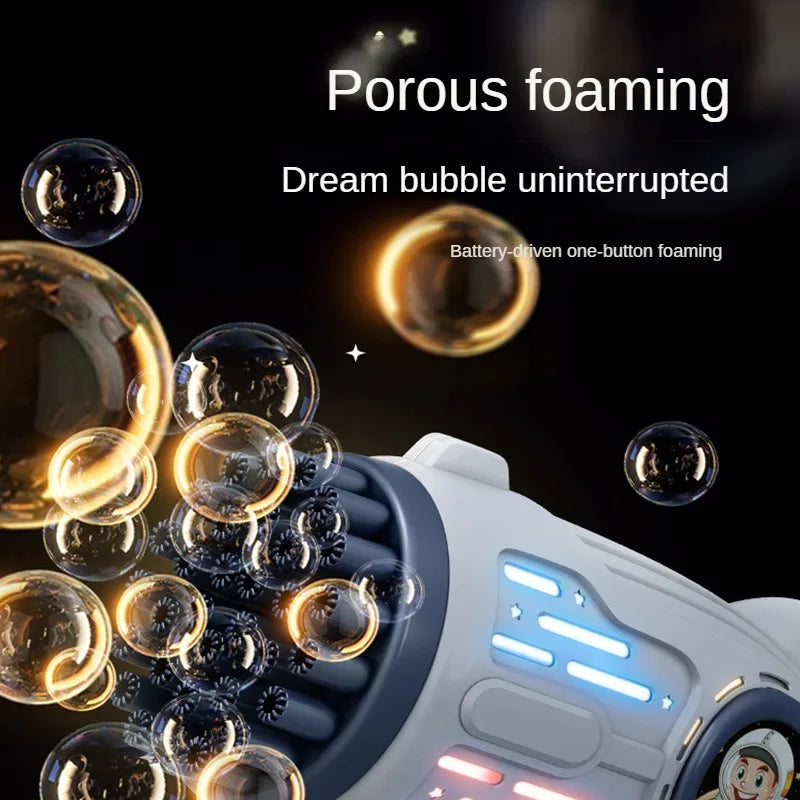 32 Holes Children Bubble Gun Toys LED Light Astronaut Shape Electric Automatic Soap Bubbles Machine for Kids Outdoor Toys Gifts