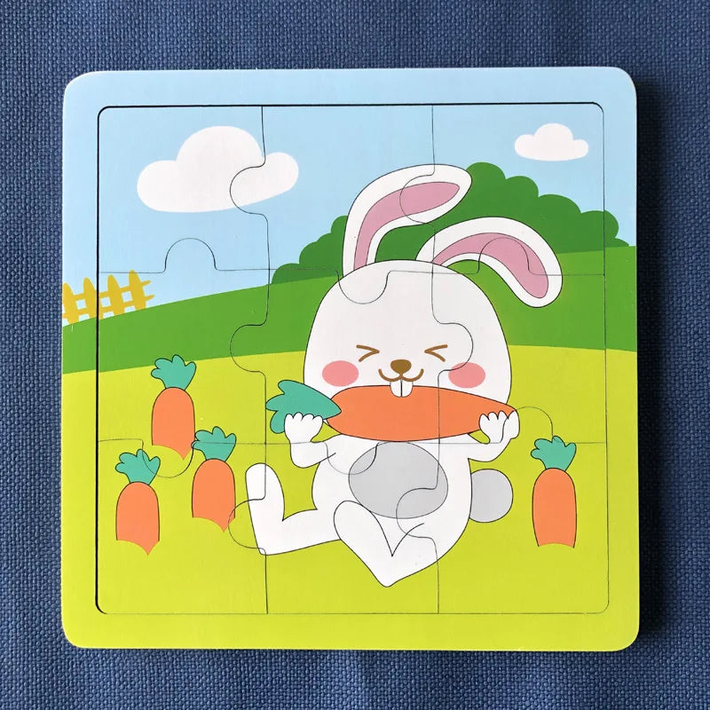 New 9 Piece Wooden Puzzle Toy Educational Cognitive Learning for Toddlers Cartoon Animals Vehicles Toddler Board Kids Gift