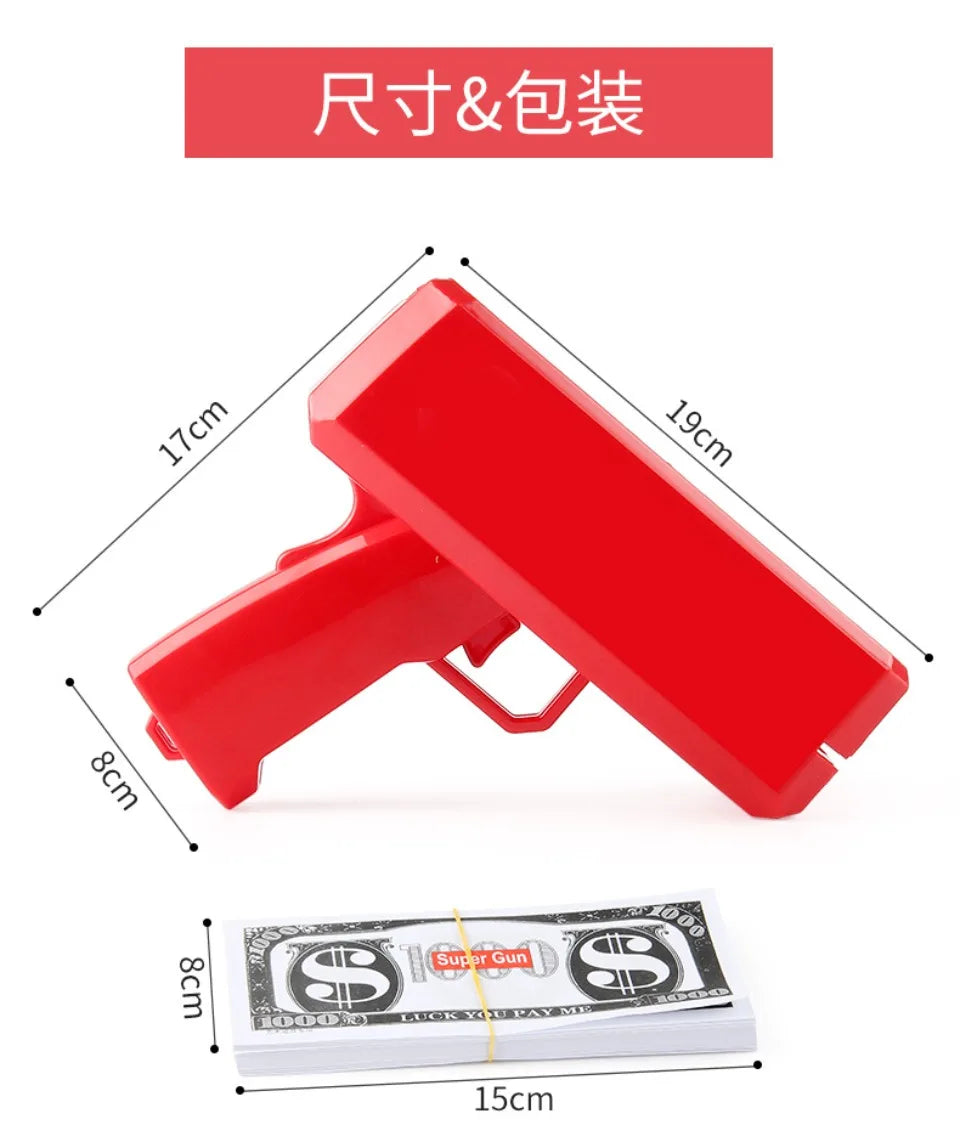 1PC Shoot Money Gun with 100PCS Toy Banknotes, Party Banknote Pistol Paper Money Shooter Interactive Game Showers of Cash