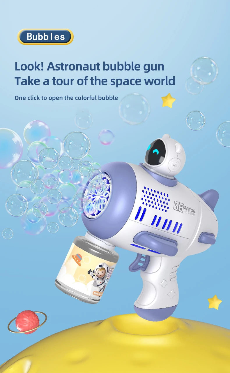 Spaceman Bubble Gun 12 Holes Shape Soap Bubble Blower Maker with Light Bubble Machne Toys for Boys Girls Birthday Gift