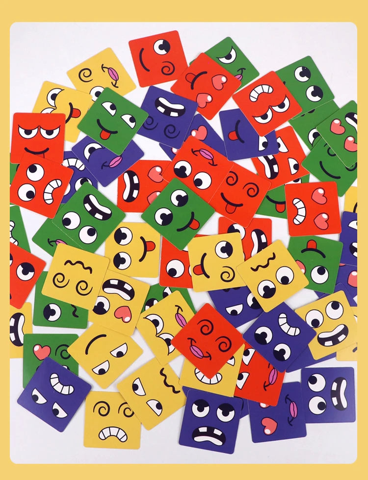 New Children's Facial Expression Changing Puzzle Building Blocks Children's Early Education Montessori Cube Tabletop Game Gifts