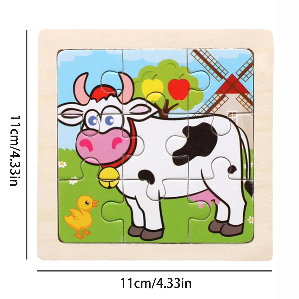 11cm/4.33in Wooden Jigsaw Puzzle Cartoon Animal Traffic Car Wood Puzzles for Kids Montessori Games Children Educational Toys